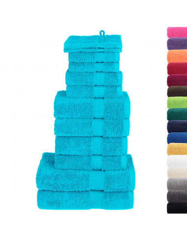 Set Asciugamani 12 pz Turchesi 600 gsm 100% Cotone