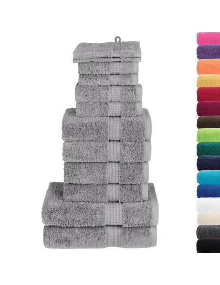 Set Asciugamani 12 pz Grigio 600 gsm 100% Cotone