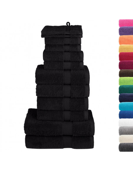 Set Asciugamani 12 pz Neri 600 gsm 100% Cotone