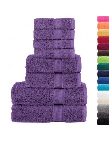 Set Asciugamani 8 pz Viola 600 gsm 100% Cotone