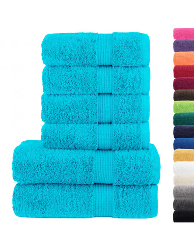 Set Asciugamani 6 pz Turchesi 600 gsm 100% Cotone