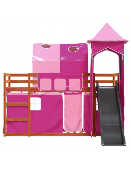 Letto a Castello con Scivolo e Tende Rosa 90x190 cm