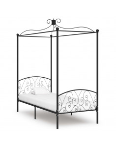 Letto a Baldacchino Nero in Metallo 100x200 cm 2
