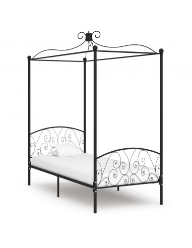 Letto a Baldacchino Nero in Metallo 100x200 cm