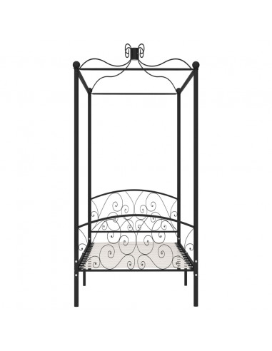 Letto a Baldacchino Nero in Metallo 100x200 cm