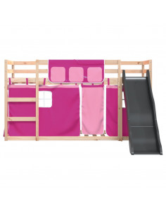 Letto a Castello con Scivolo e Tende Rosa 90x200 cm 2