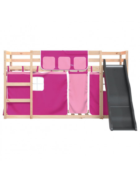 Letto a Castello con Scivolo e Tende Rosa 90x200 cm