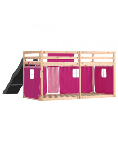 Letto a Castello con Scivolo e Tende Rosa 90x200 cm