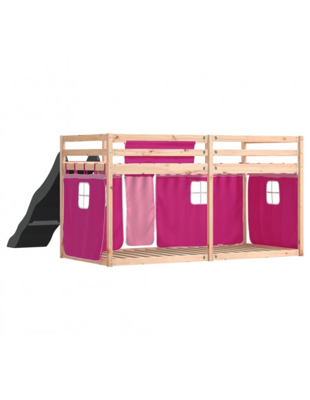 Letto a Castello con Scivolo e Tende Rosa 90x200 cm