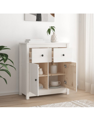 Credenza Bianca 70x35x80 cm in Legno Massello di Pino