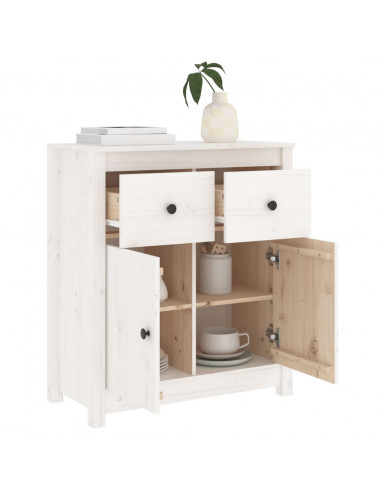 Credenza Bianca 70x35x80 cm in Legno Massello di Pino