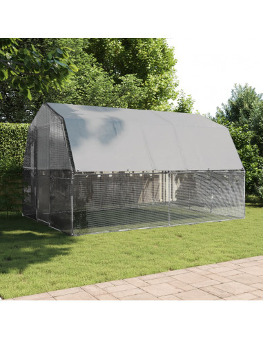 Gabbie per Polli 2 pz con Tetto e Anta Argento Acciaio Zincato