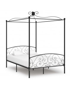 Letto a Baldacchino Nero in Metallo 140x200 cm 2
