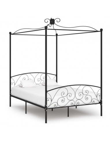 Letto a Baldacchino Nero in Metallo 140x200 cm
