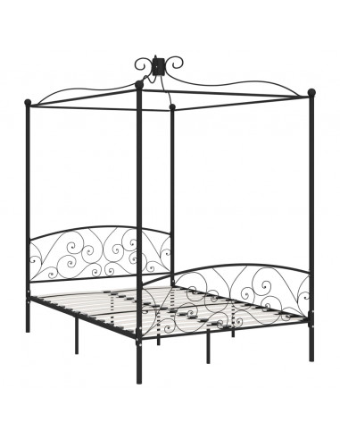 Letto a Baldacchino Nero in Metallo 140x200 cm