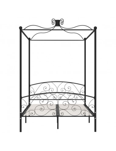 Letto a Baldacchino Nero in Metallo 140x200 cm