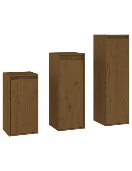 Mobili Porta TV 3 pz Miele in Legno Massello di Pino