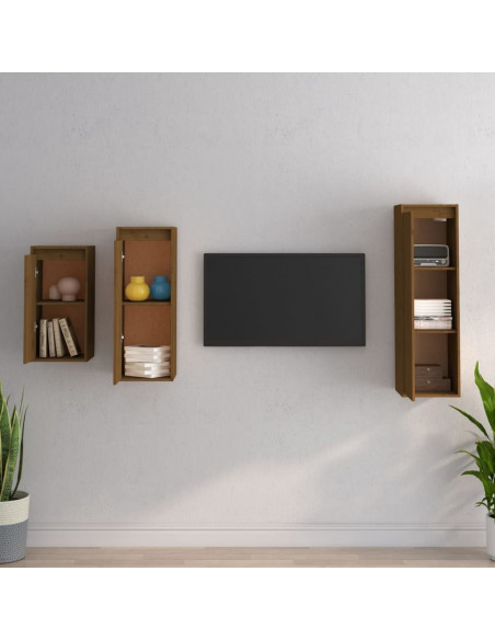 Mobili Porta TV 3 pz Miele in Legno Massello di Pino