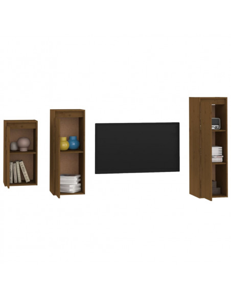 Mobili Porta TV 3 pz Miele in Legno Massello di Pino