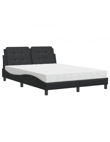Letto con Materasso Nero 140x190 cm in Similpelle