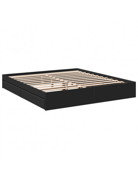 Giroletto con Cassetti Nero 180x200 cm in Legno Multistrato