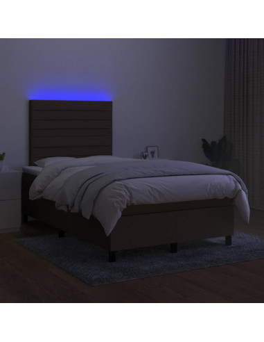 Letto a Molle Materasso e LED MarroneScuro 120x190cm in Tessuto