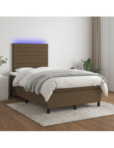 Letto a Molle Materasso e LED MarroneScuro 120x190cm in Tessuto