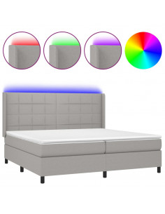 Letto a Molle Materasso e LED Grigio Chiaro 200x200 cm Tessuto 2