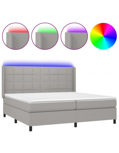 Letto a Molle Materasso e LED Grigio Chiaro 200x200 cm Tessuto