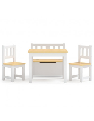 Set Tavolo e Sedie per Bambini 4 Pezzi Bianco e Beige in MDF