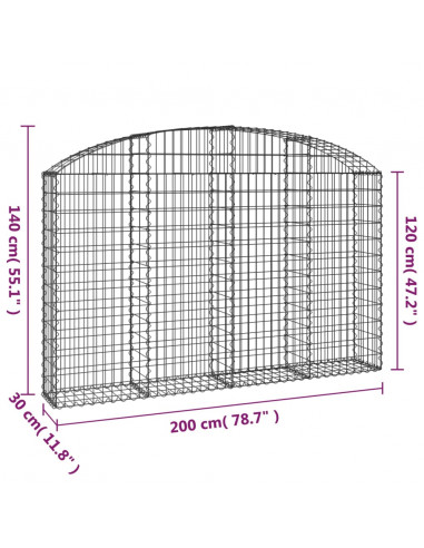 Cesto Gabbione ad Arco 200x30x120/140 cm Ferro Zincato