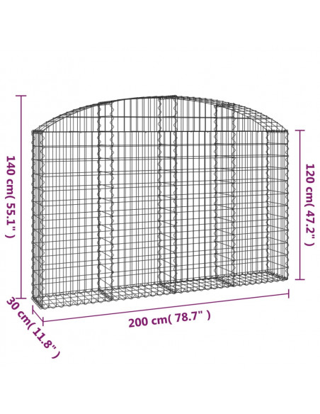 Cesto Gabbione ad Arco 200x30x120/140 cm Ferro Zincato