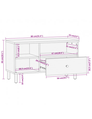 Mobile Porta TV 80x33x46 cm in Legno Massello di Mango