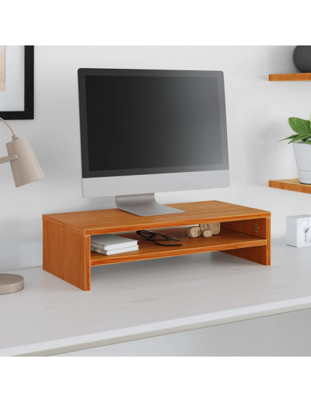Supporto Monitor Marrone Cera 50x24x13 cm Legno Massello Pino