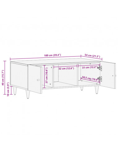 Tavolino da Salotto 100x54x40 cm in Legno Massello di Mango