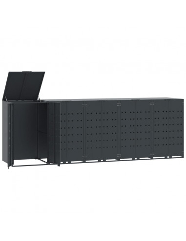 Copribidone con Ruote 5 Bidoni Antracite 345x79x117cm Acciaio