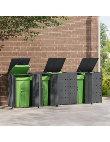 Copribidone con Ruote 5 Bidoni Antracite 345x79x117cm Acciaio