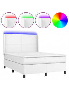 Giroletto Molle con Materasso e LED Bianco 140x190cm Similpelle 2