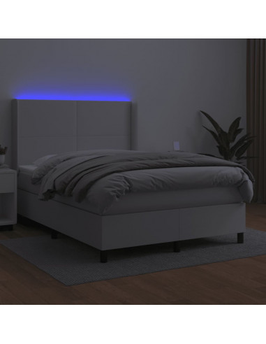 Giroletto Molle con Materasso e LED Bianco 140x190cm Similpelle