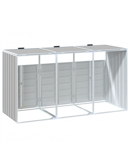 Copribidone con Ruote per 3 Bidoni Grigio 216x81x115 cm Acciaio