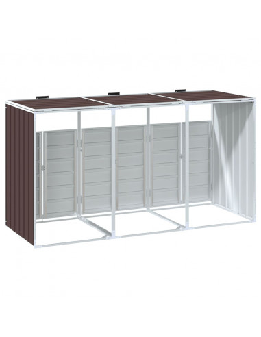 Copribidone con Ruote per 3 Bidoni Marrone 216x81x115cm Acciaio