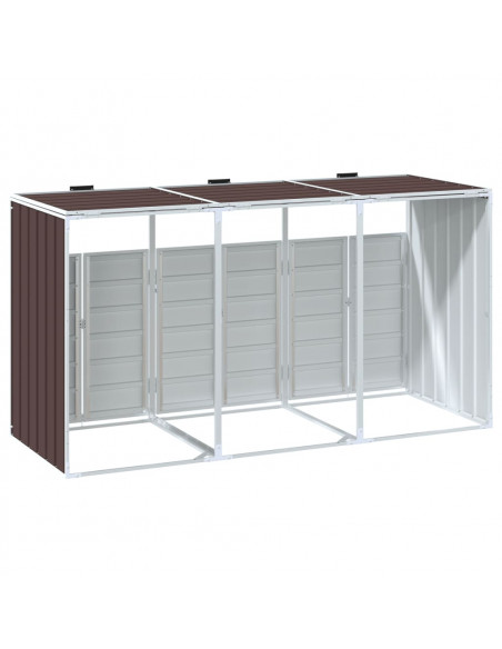 Copribidone con Ruote per 3 Bidoni Marrone 216x81x115cm Acciaio