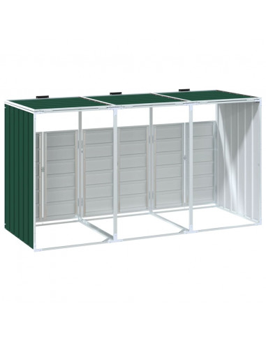 Copribidone con Ruote per 3 Bidoni Verde 216x81x115 cm Acciaio