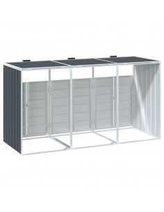 Copribidone Ruote per 3 Bidoni Antracite 216x81x115 cm Acciaio 2