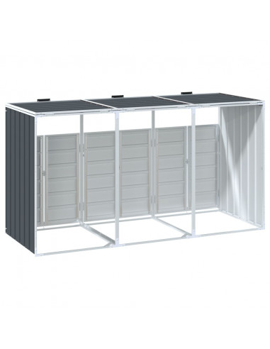 Copribidone Ruote per 3 Bidoni Antracite 216x81x115 cm Acciaio