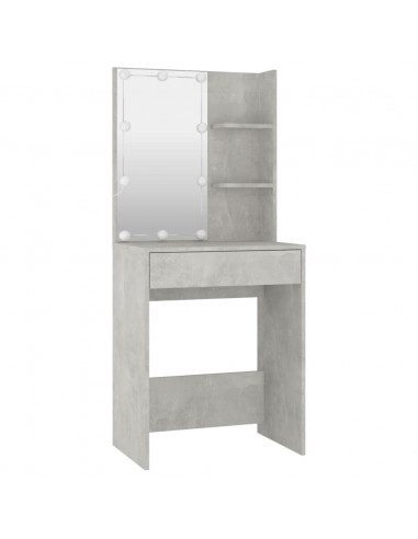 Set Tavolo da Toeletta Grigio Cemento con LED Legno Multistrato