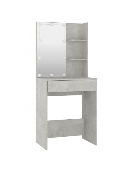 Set Tavolo da Toeletta Grigio Cemento con LED Legno Multistrato