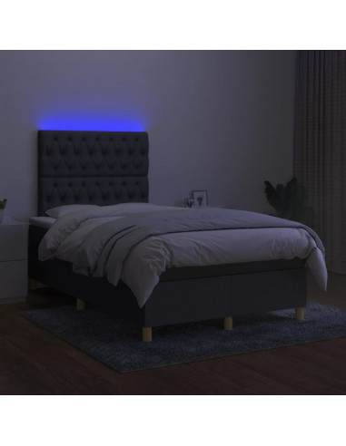 Letto a Molle Materasso e LED Grigio Scuro 120x190cm in Tessuto