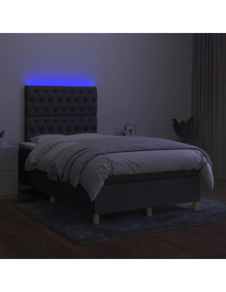 Letto a Molle Materasso e LED Grigio Scuro 120x190cm in Tessuto