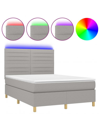 Letto a Molle Materasso e LED Grigio Chiaro 140x190 cm Tessuto